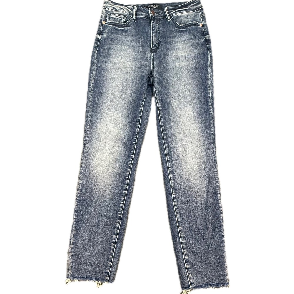 Judy Blue Relaxed Fit Jeans Womens 5/27 Blue Distressedβ Raw Hem JB88191 DK